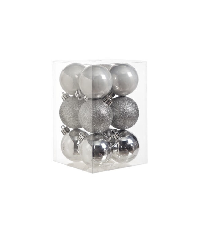 Cosy @ Home Kerstbal - set 12 - Mix Zilver  - dia.6cm - mat/glitter/blinkend