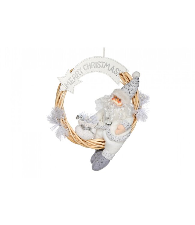 Cosy @ Home Kerstmankrans - wit/zilver - dia.33x38cm - textiel