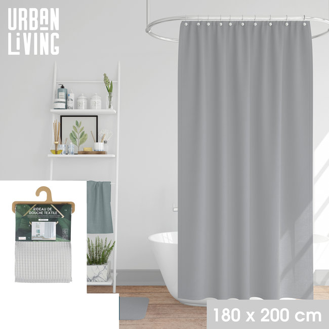 Urban Living Douchegordijn - 180x200cm - met 12 ringen -lichtgrijs