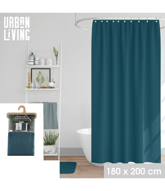 Urban Living Douchegordijn - 180x200cm - met 12 ringen - saffier blauw