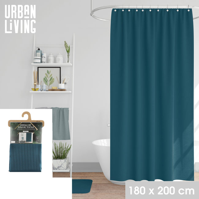 Urban Living Douchegordijn - 180x200cm - met 12 ringen - saffier blauw