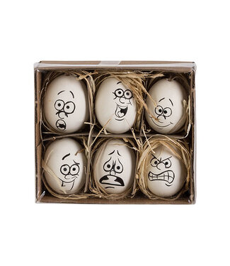 Cosy @ Home Paasei - set 6 - Funny Faces - wit/zwart