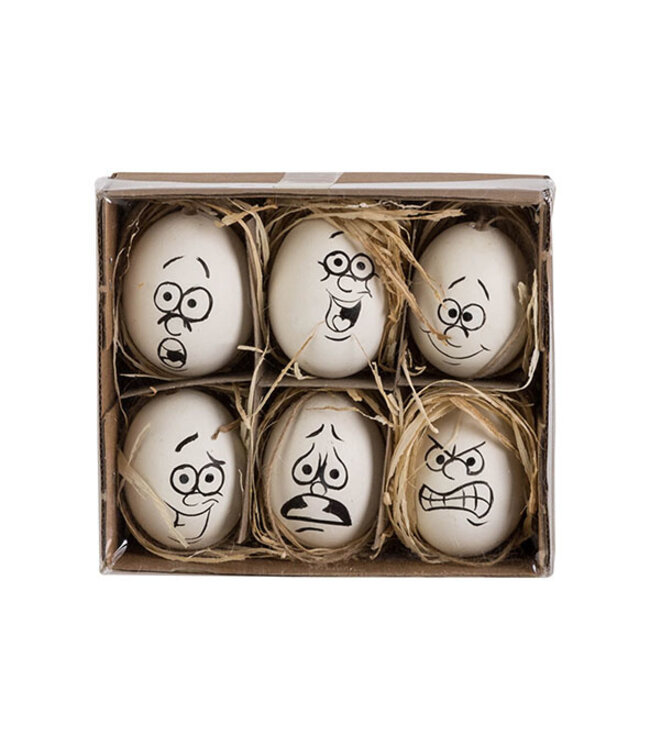 Cosy @ Home Paasei - set 6 - Funny Faces - wit/zwart