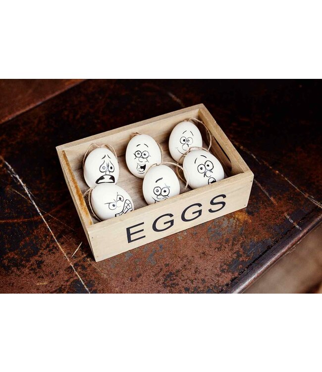 Cosy @ Home Paasei - set 6 - Funny Faces - wit/zwart