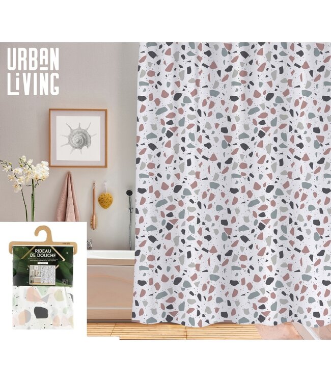 Urban Living Douchegordijn - 180x180cm - met 12 ringen - PVC -  terrazzo