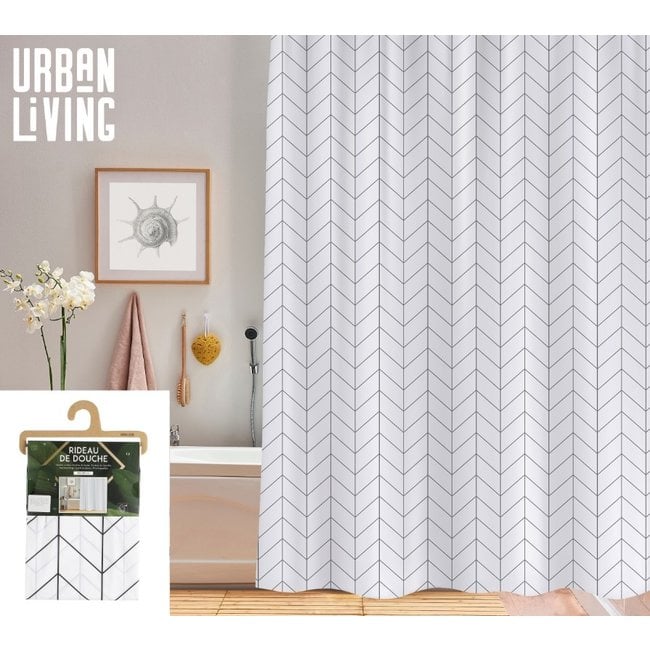 Urban Living Douchegordijn - 180x180cm - met 12 ringen - PVC - lijnen