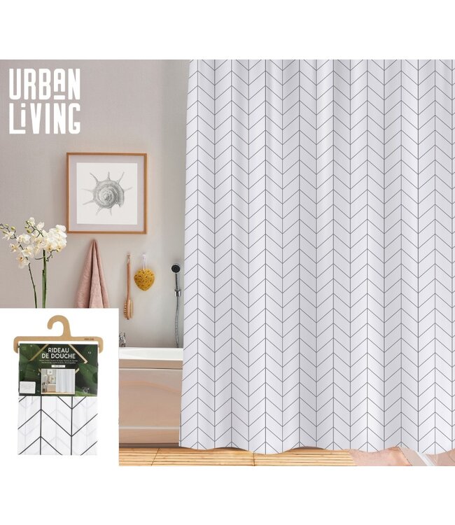 Urban Living Douchegordijn - 180x180cm - met 12 ringen - PVC - lijnen