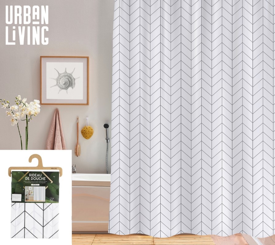 Douchegordijn 180x180cm met 12 ringen PVC lijnen SuperSoldi