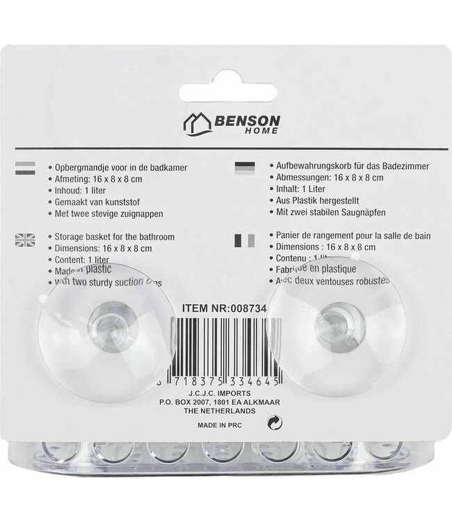 Benson Douchebakje transparant met zuignappen - 15.5 x 8 x 8 cm