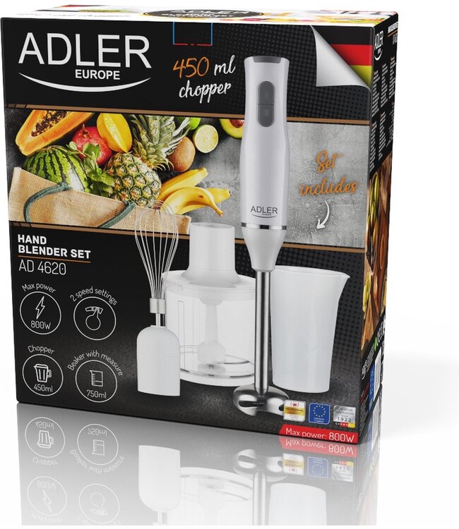 Adler Staafmixerset - 800 watt - RVS - Blender 0,75L