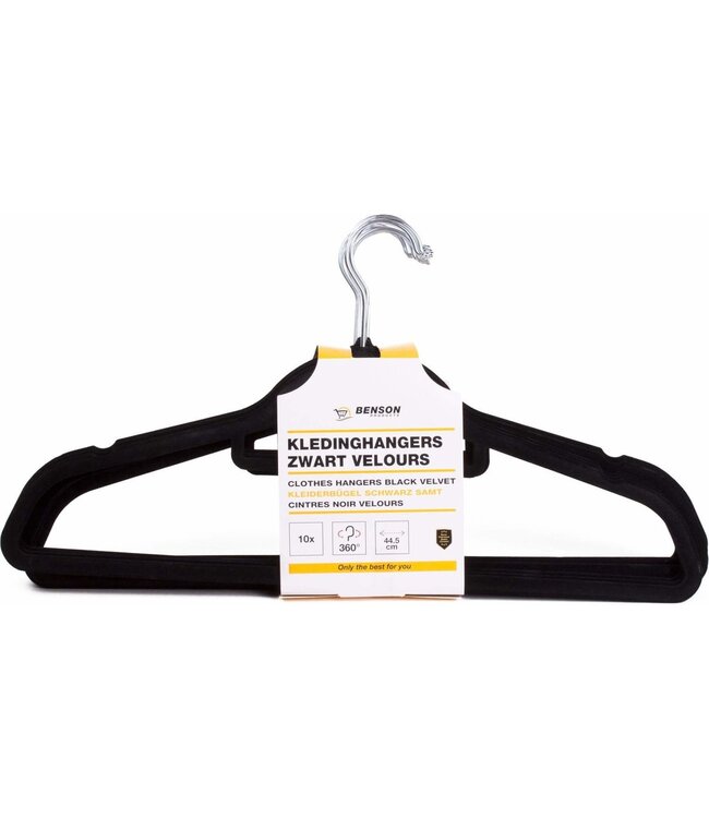 Benson Kleerhanger - Velours - 10 stuks - Zwart