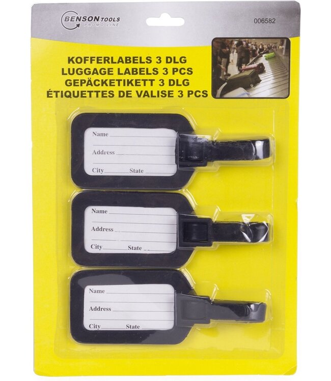 Benson Bagagelabel - 3 stuks - Kunststof - Zwart