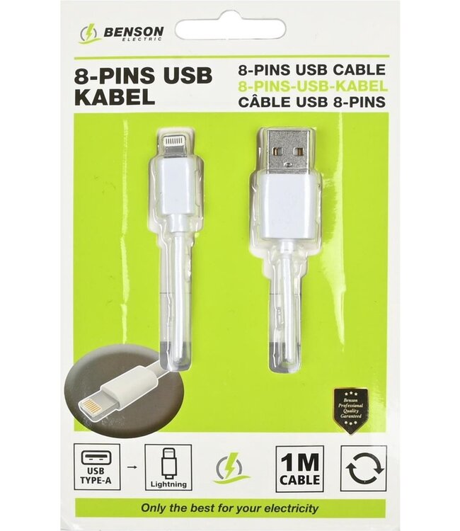 Benson Mobiele Oplader - USB naar Lightning Kabel - 1 meter - Wit