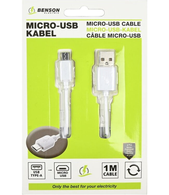 Benson Mobiele Oplader - USB naar Micro USB Kabel - 1 meter - Wit