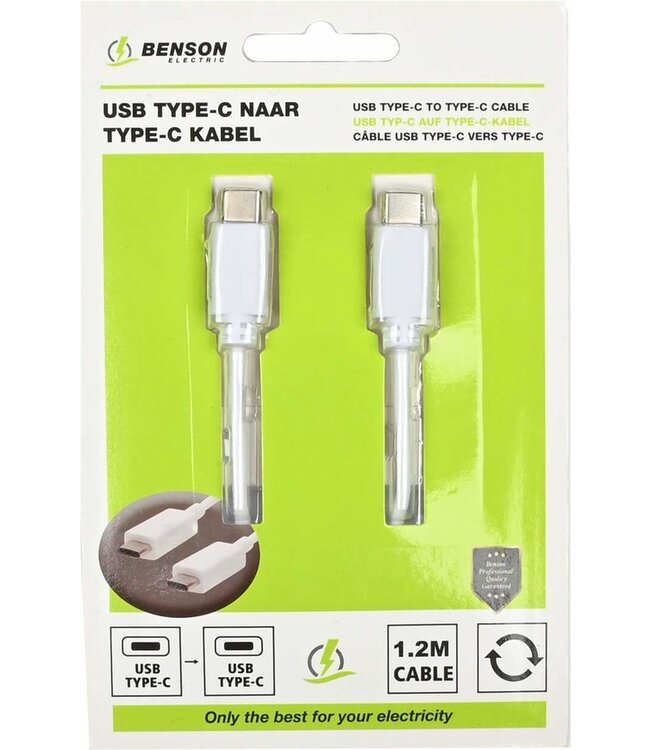 Benson Mobiele Oplader - Type C naar Type C Kabel - Wit