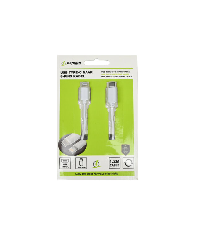 Benson Mobiele Oplader - Type C naar Lightning Kabel - Wit