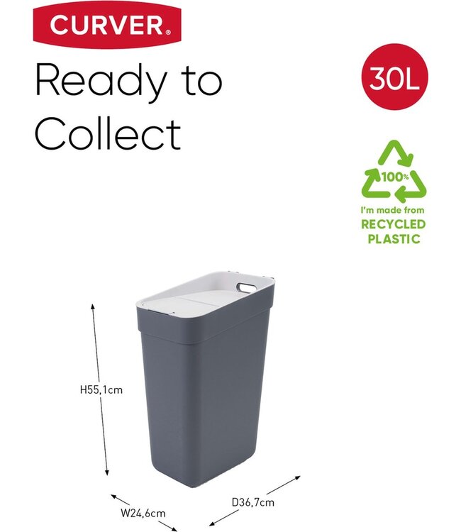 Curver Ready to Collect Vuilbak 30L - Donkergrijs