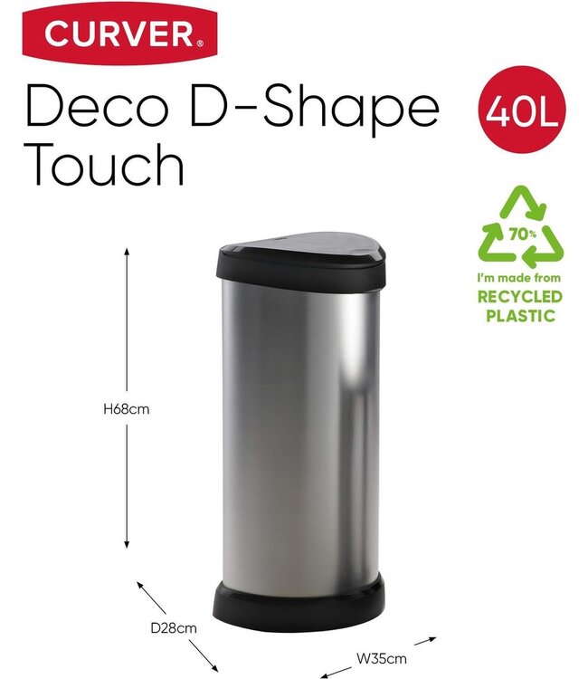 Curver Afvalbak decobin zilver/zwart 40L  34x28,2H68cm