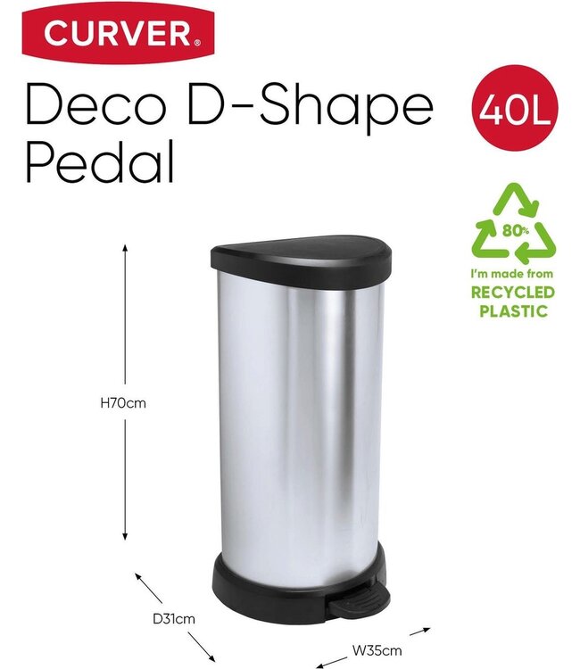 Curver Pedaalemmer zilver/zwart 40L metal look  31x35H70cm