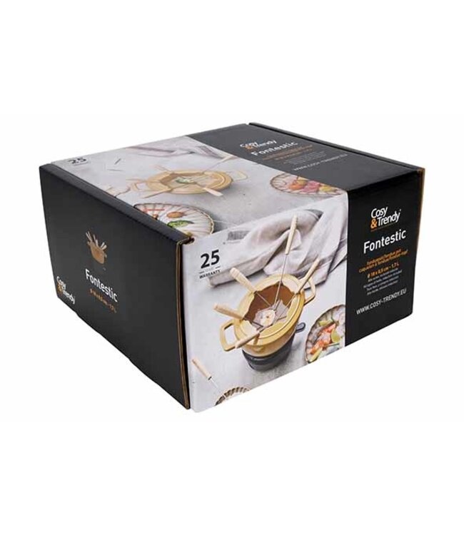 Cosy & Trendy Gietijzeren Fondueset - dia.18cm - met 6 vorkjes - Amber Gold