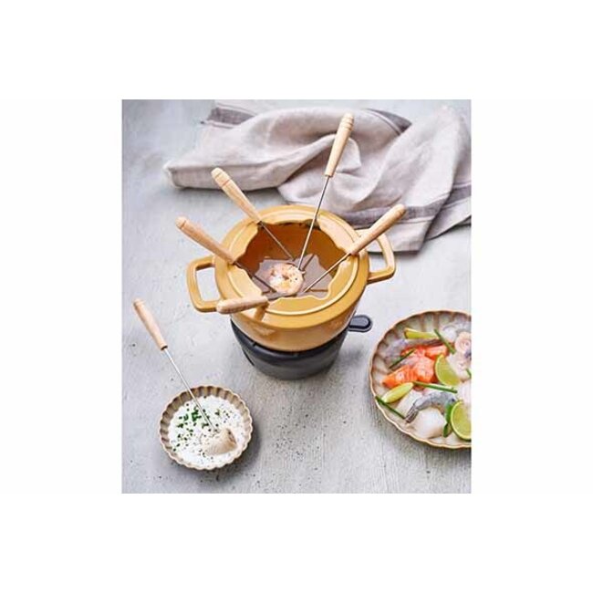 Maaltijd gietijzeren fondueset voor 6 personen | 2 liter | fondueset 13-delig met brander en vorken | fondueset, kaasfondueset, vleesfondueset, chocoladefondueset (rood geëmailleerd