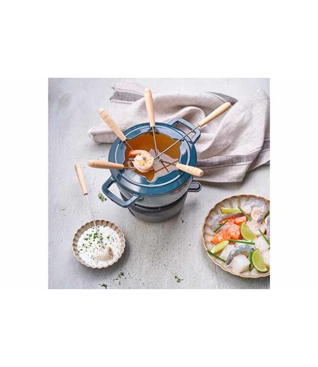 Cosy & Trendy Gietijzeren Fondueset - dia.18cm - met 6 vorkjes -  Green  Heron