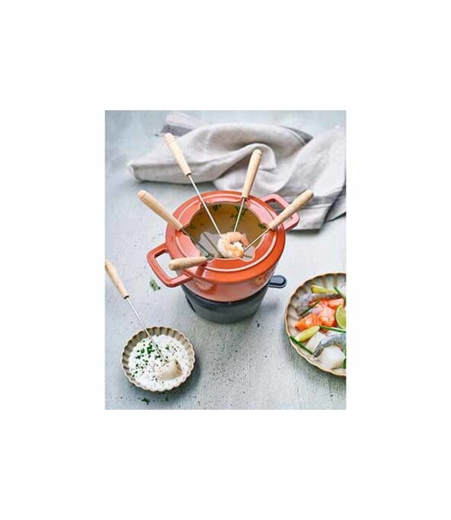Cosy & Trendy Gietijzeren Fondueset - dia.18cm - met 6 vorkjes -  Roest