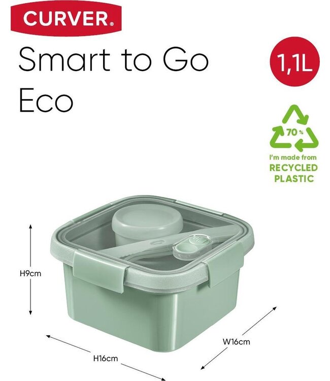 Curver Smart to Go Eco Lunchbox 1,1L + Bestekset + sauscup - Groen
