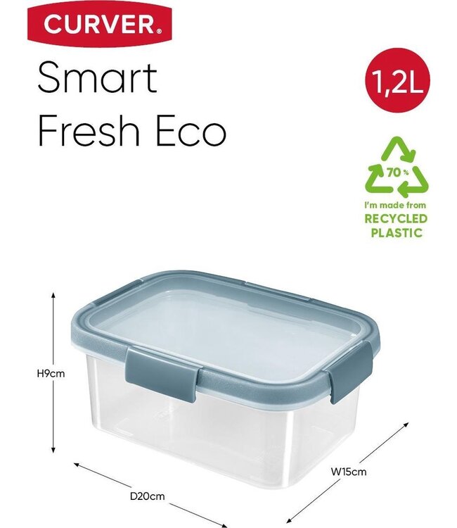 Curver Smart Fresh Eco Vershoudbakje met deksel - Rechthoekig - 1,2L  - Blauw/Transparant