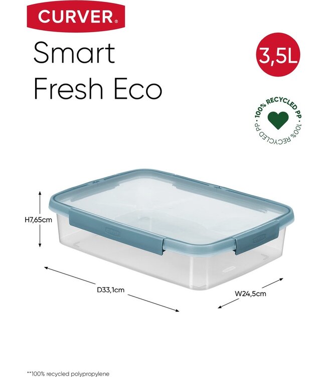 Curver Smart Fresh Eco Vershouddoos Rechthoekig - 3,5L - Laag - Blauw/Transparant