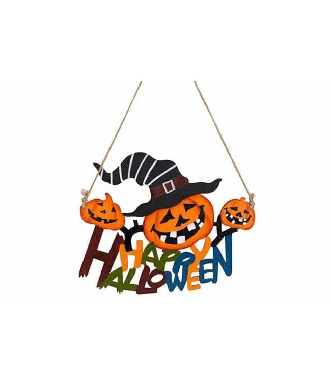 Cosy @ Home Hanger - Happy Halloween / Pompoenen - 24xH19cm - hout
