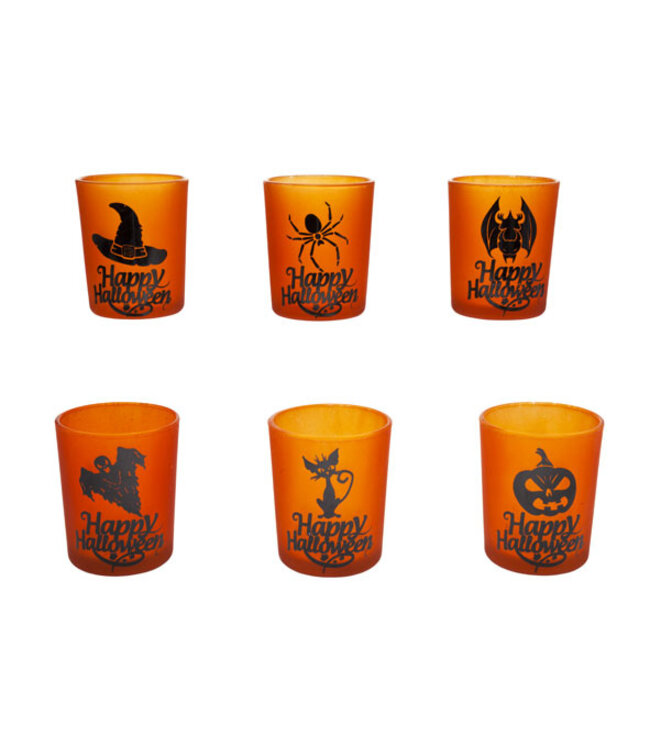 Cosy @ Home Theelichthouder - Happy Halloween - glas - dia.5,5H6,5cm