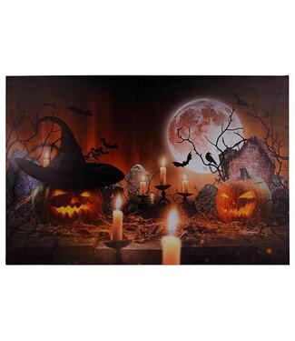 Cosy @ Home Canvas - Maan / pompoen / vleermuis - LED - 40x60cm