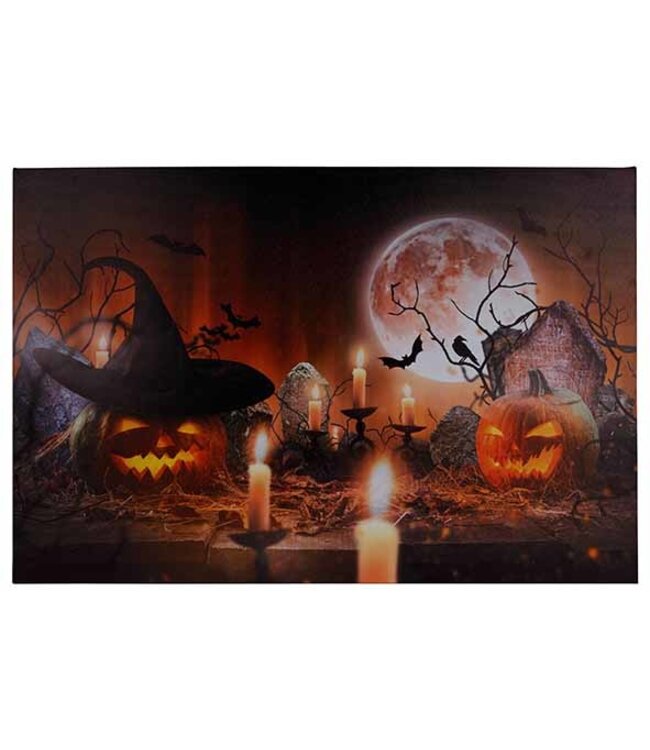 Cosy @ Home Canvas - Maan / pompoen / vleermuis - LED - 40x60cm