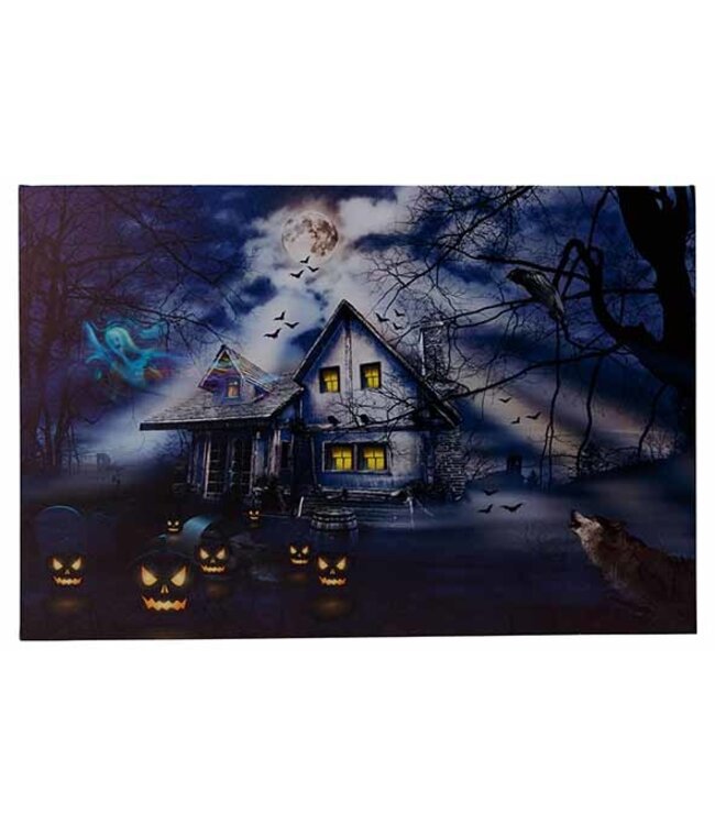 Cosy @ Home Canvas - Huis / pompoen - LED - 40x60cm