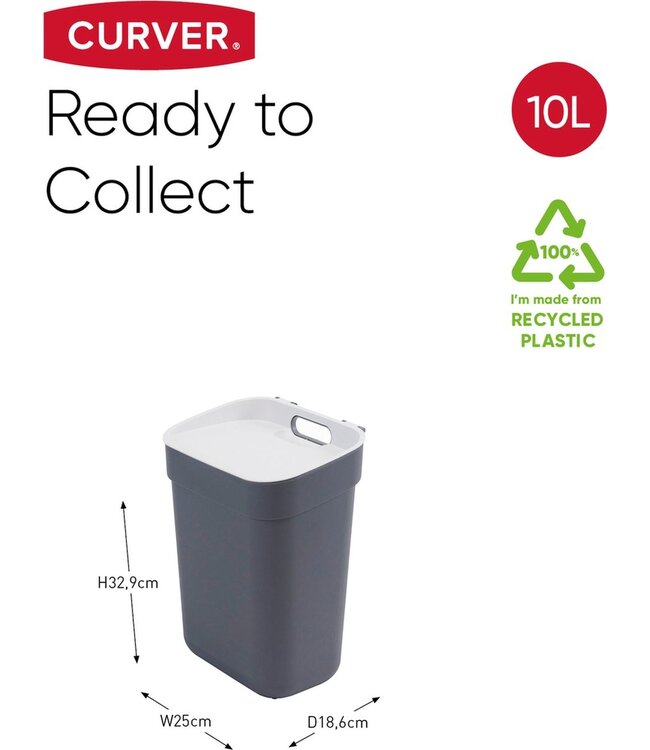 Curver Ready to Collect vuilbak - 10L - Donkergrijs