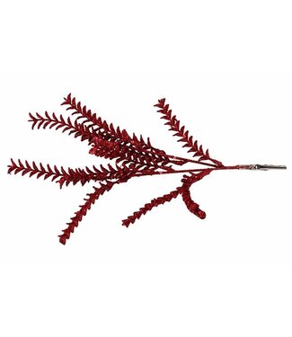Cosy @ Home Blaadjestak met clip - glitter rood - H27cm