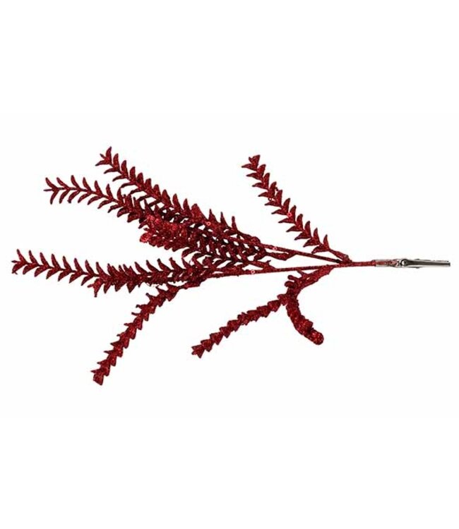 Cosy @ Home Blaadjestak met clip - glitter rood - H27cm