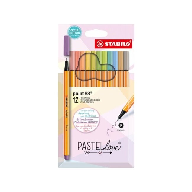 Stabilo Fineliner - Point 88 - fijn 0,4mm - set van 12 - pastel