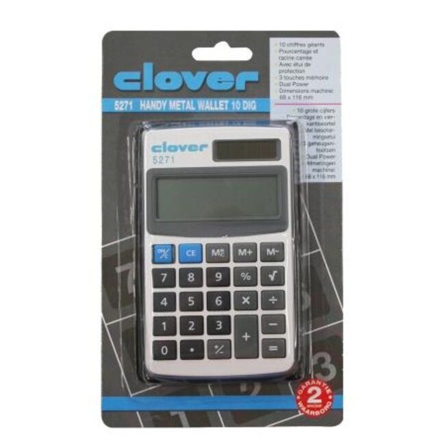 Clover Rekenmachine - metaal - 10 cijfers - zakformaat