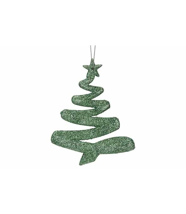 Cosy @ Home Hanger - kerstboom - glitter groen - 9,5H12cm
