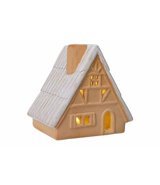 Cosy @ Home Huis - met Led verlichting - 14,9x11,5H15cm - aardewerk