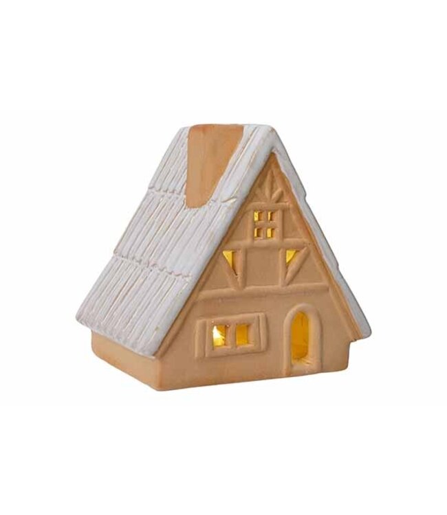 Cosy @ Home Huis - met Led verlichting - 14,9x11,5H15cm - aardewerk