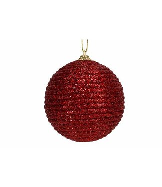 Cosy @ Home Kerstbal - Rope - glitter rood - dia.8cm - kunststof