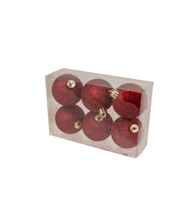 Cosy @ Home Kerstbal - set 6 - glitter rood - dia.6cm - kunststof