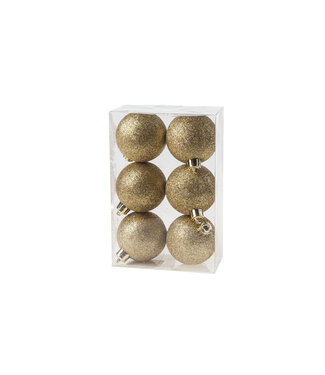 Cosy @ Home Kerstbal - set 6 - glitter goud - dia.6cm - kunststof