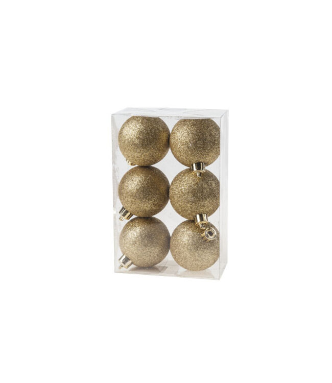 Cosy @ Home Kerstbal - set 6 - glitter goud - dia.6cm - kunststof