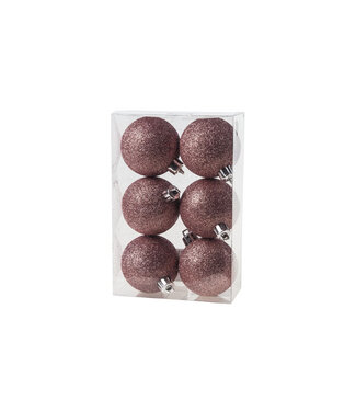 Cosy @ Home Kerstbal - set 6 - glitter roze - dia.6cm - kunststof