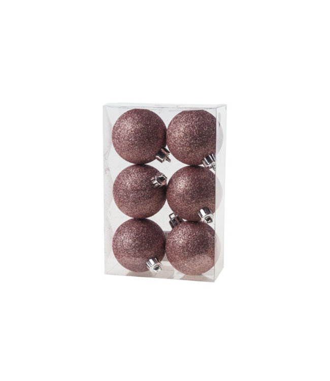 Cosy @ Home Kerstbal - set 6 - glitter roze - dia.6cm - kunststof