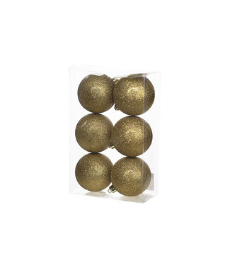 Cosy @ Home Kerstbal - set 6 - glitter goud - dia.8cm - kunststof